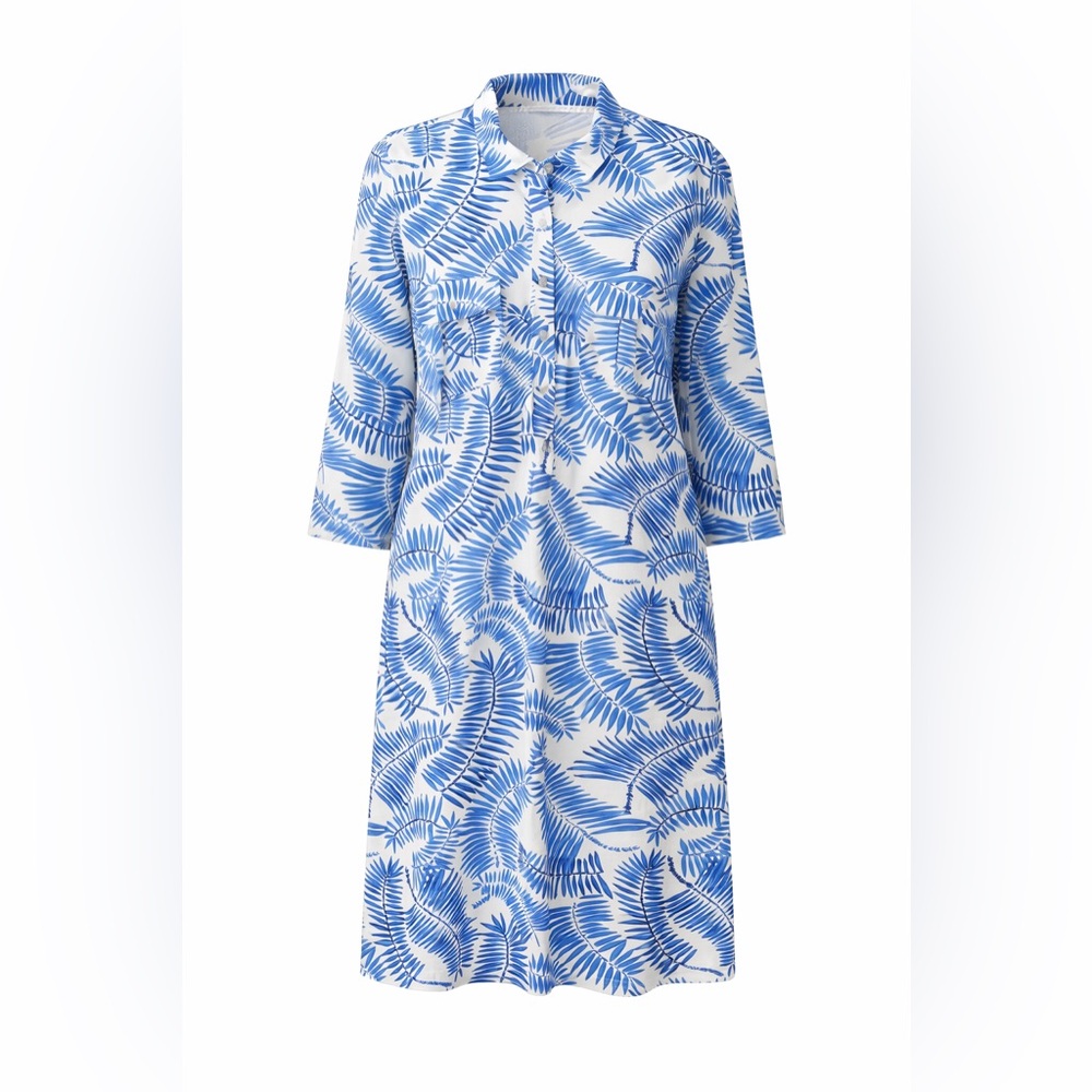 Persifor Winpenny‎ Blue Palm Print Shirt Dress XL Resort
